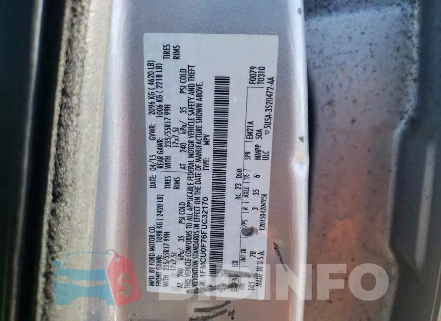 1FMCU0F76FUC32170 Photo# 13
