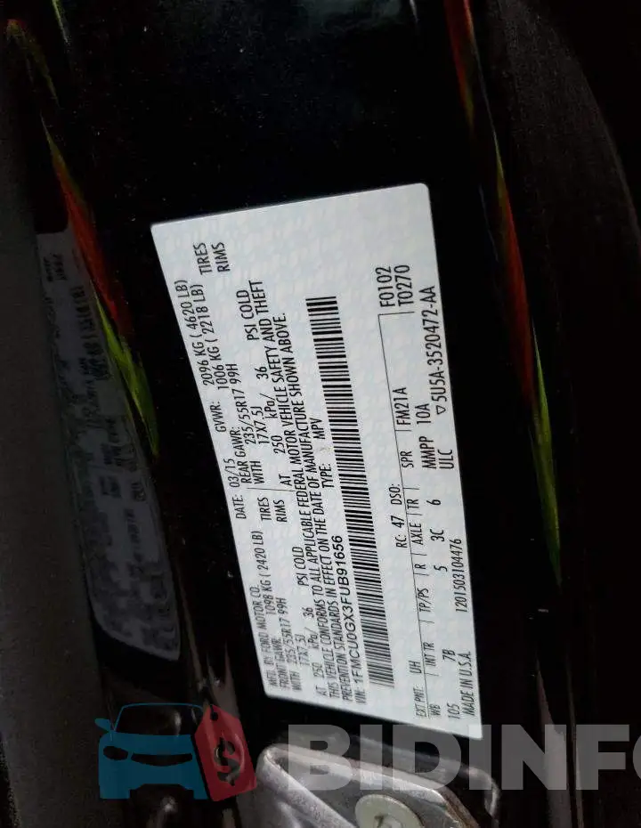 1FMCU0GX3FUB91656 Photo# 13