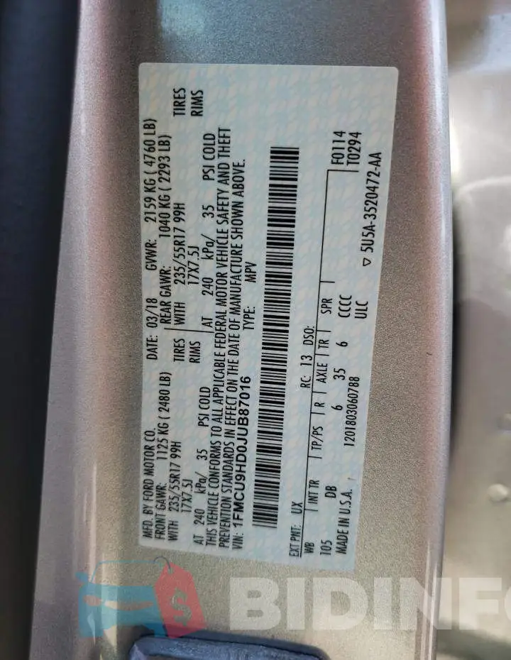 1FMCU9HD0JUB87016 Photo# 12