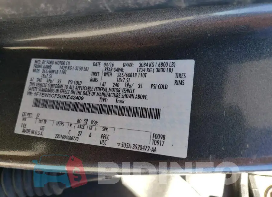 1FTEW1CF5GKE42409 Photo# 12