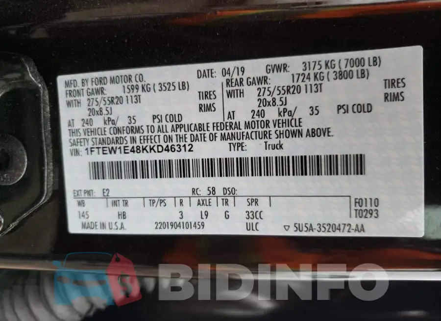 1FTEW1E48KKD46312 Photo# 12
