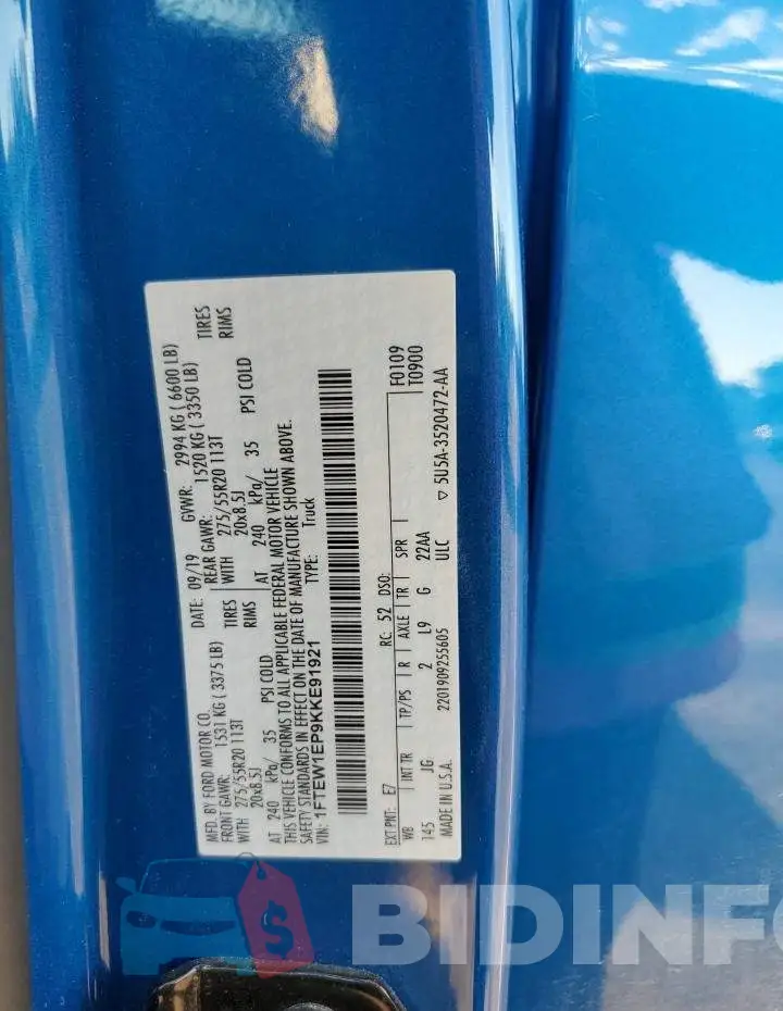 1FTEW1EP9KKE91921 Photo# 12
