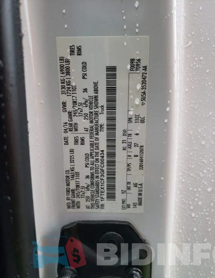 1FTEX1CF3GFC00434 Photo# 12