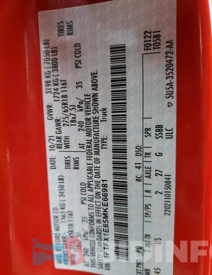 1FTFX1E85MKE66981 Photo# 12