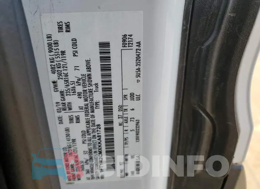 1FTYR2CMXKKA81728 Photo# 14