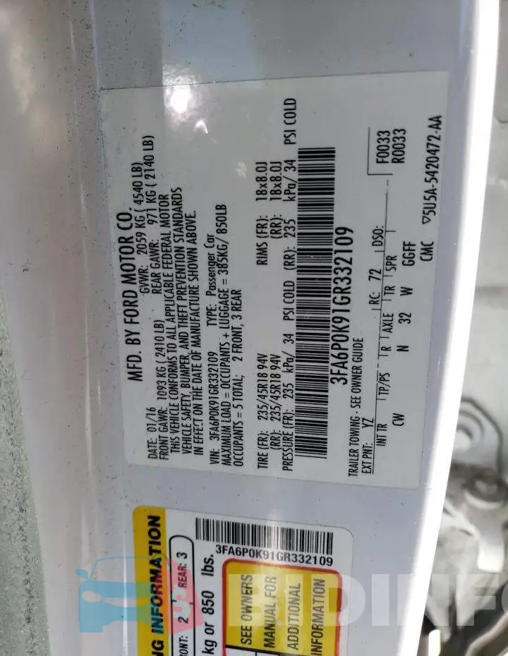 3FA6P0K91GR332109 Photo# 12