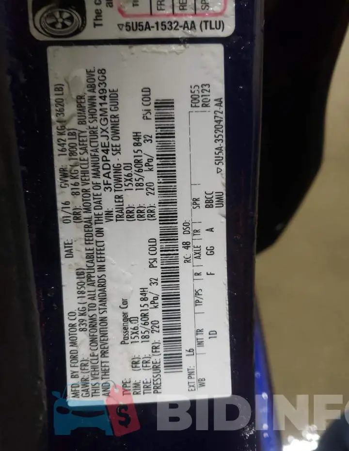 3FADP4EJXGM149308 Photo# 13