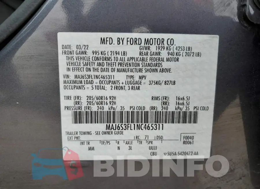 MAJ6S3FL1NC465311 Photo# 13