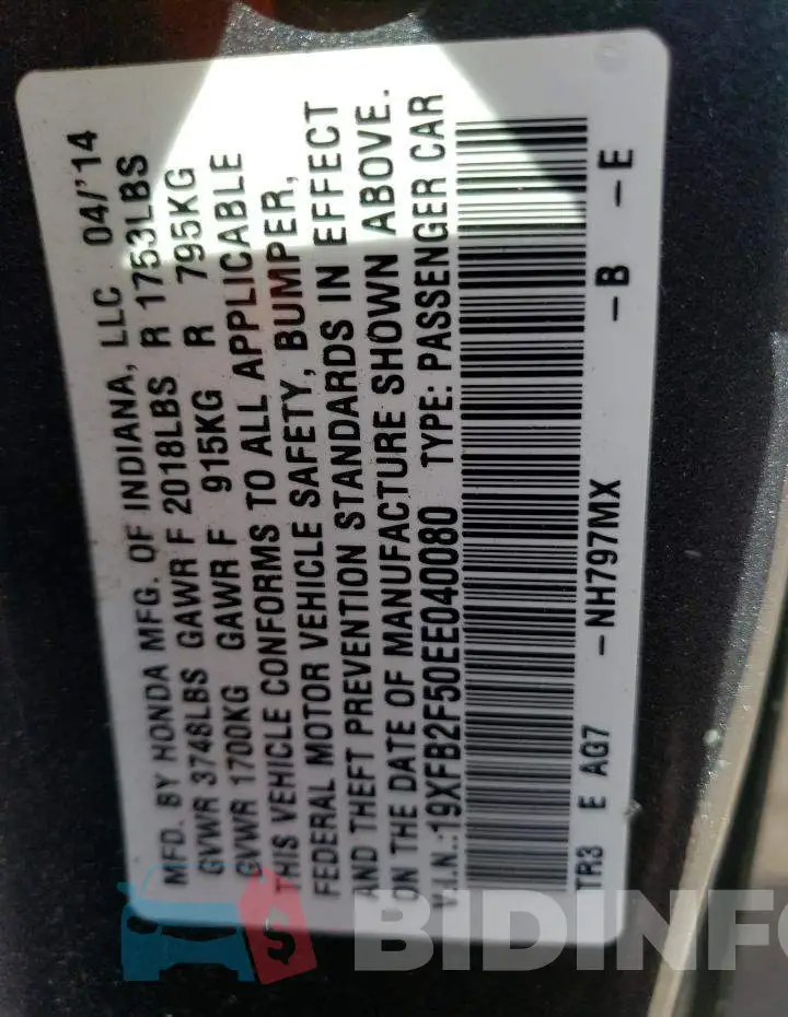 19XFB2F50EE040080 Photo# 12