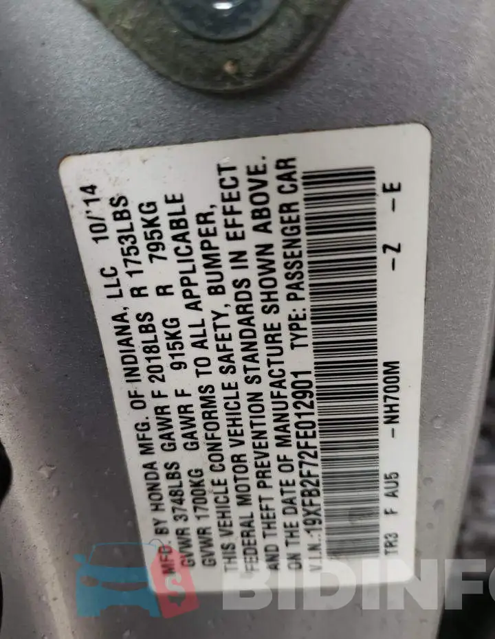 19XFB2F72FE012901 Photo# 12
