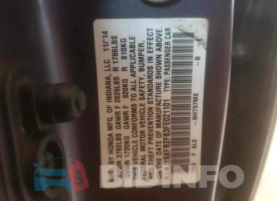 19XFB2F83FE021101 Photo# 12