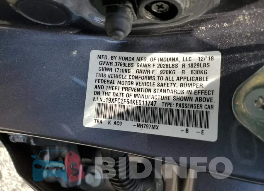 19XFC2F64KE011747 Photo# 13