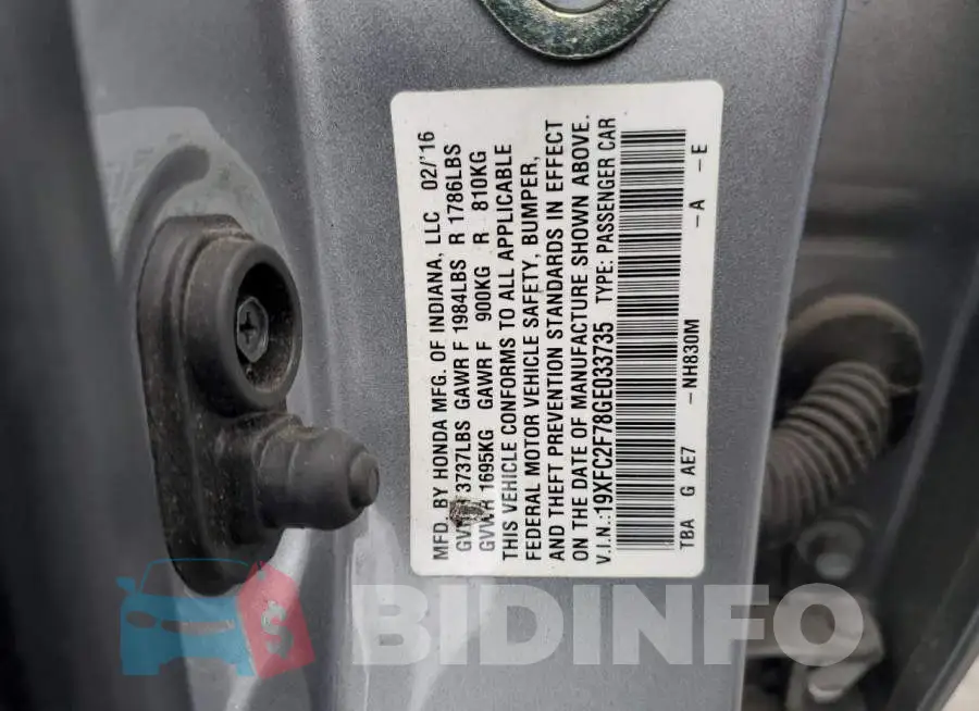 19XFC2F78GE033735 Photo# 12