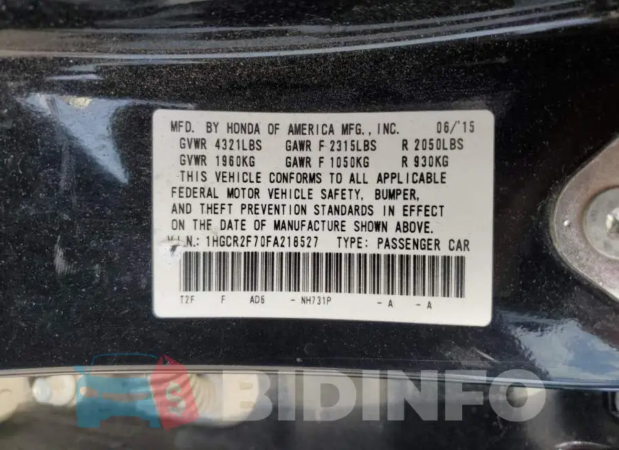1HGCR2F70FA218527 Photo# 12