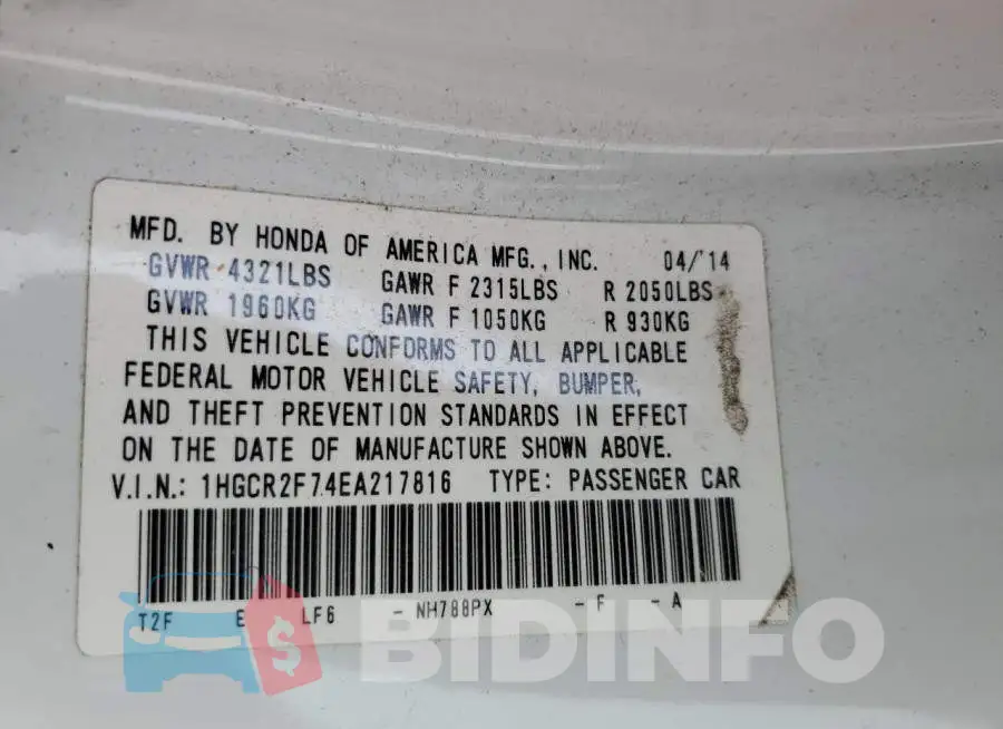 1HGCR2F74EA217816 Photo# 12