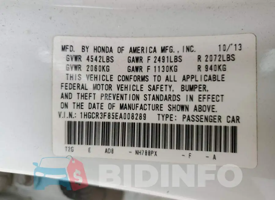 1HGCR3F85EA008289 Photo# 12