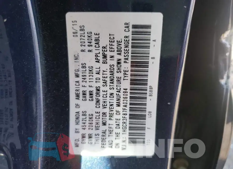 1HGCR3F87FA036094 Photo# 12