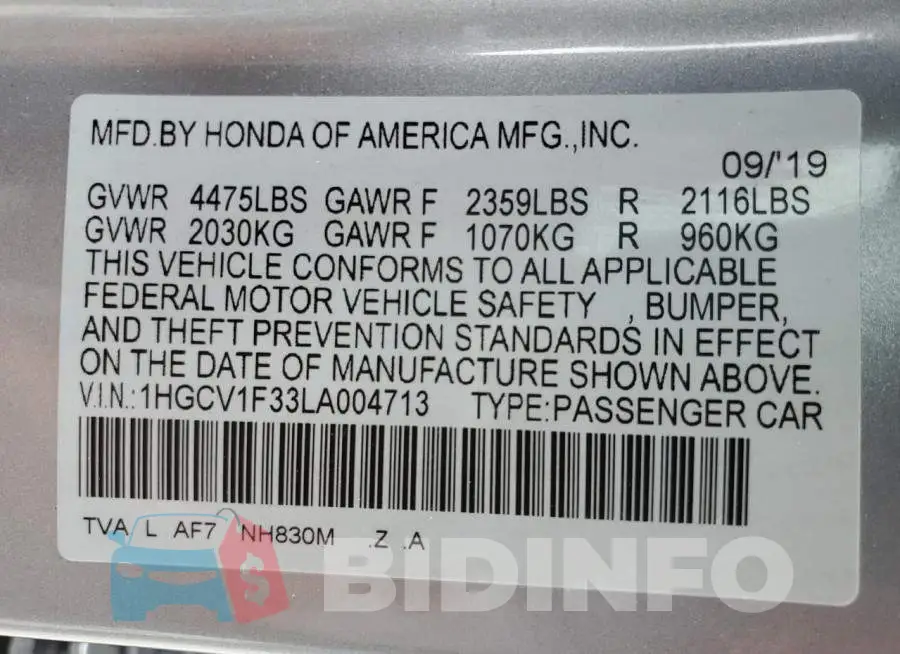1HGCV1F33LA004713 Photo# 13