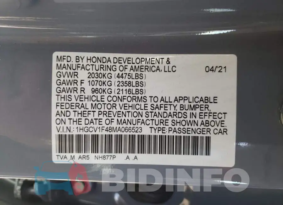 1HGCV1F48MA066523 Photo# 12