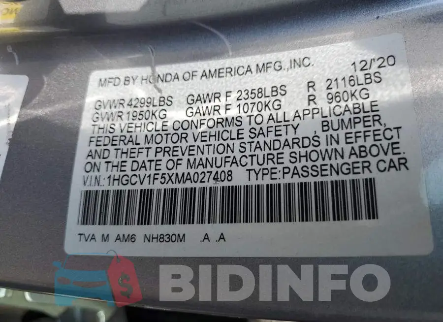 1HGCV1F5XMA027408 Photo# 12