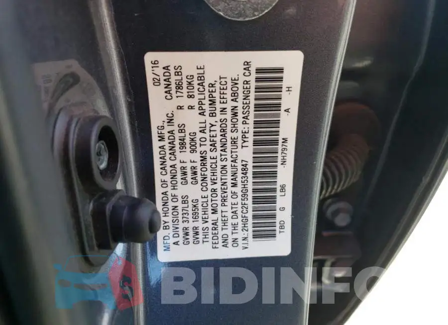 2HGFC2F59GH534847 Photo# 12
