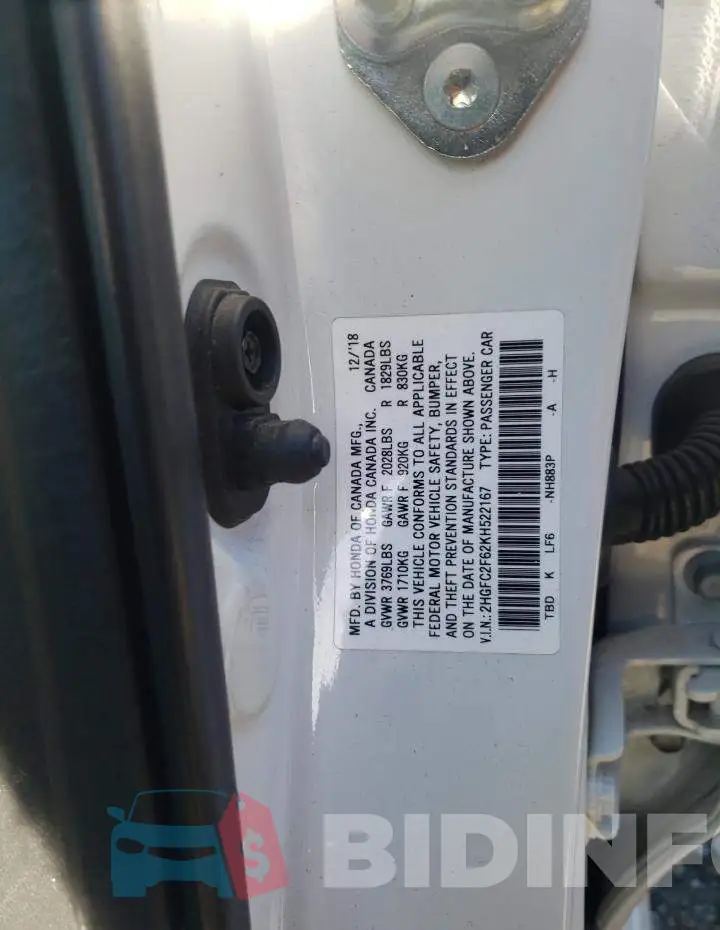 2HGFC2F62KH522167 Photo# 12