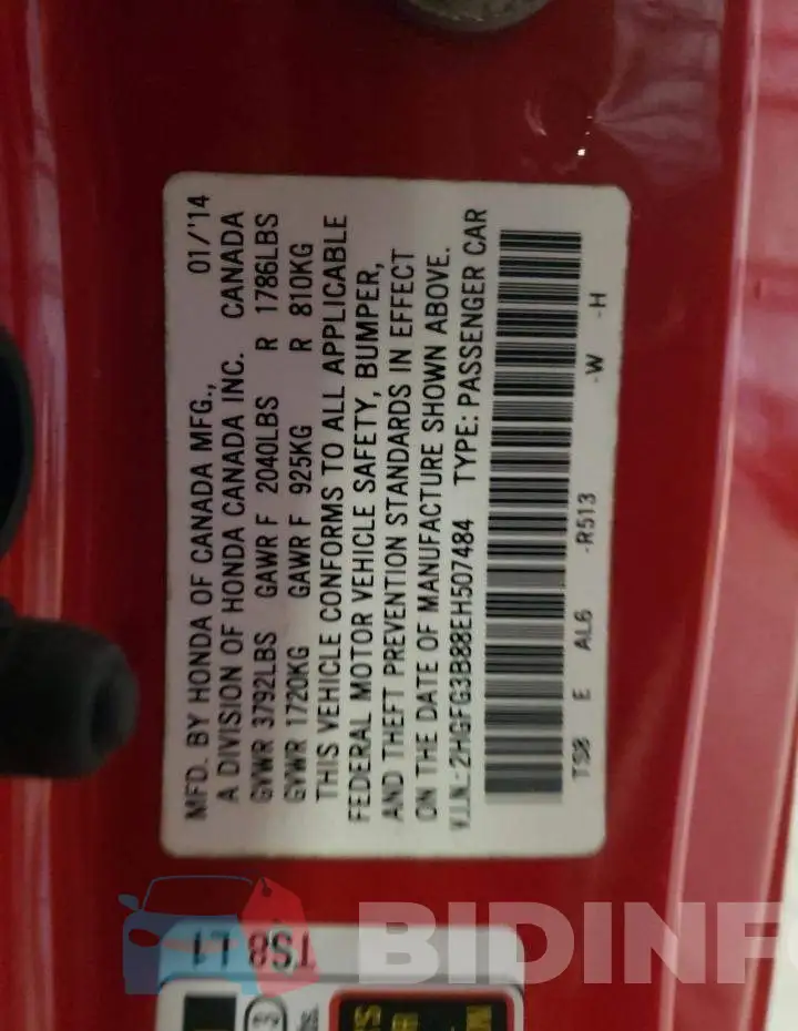 2HGFG3B88EH507484 Photo# 12