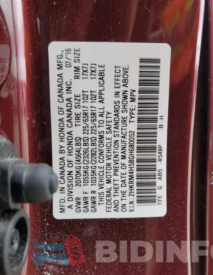 2HKRM4H58GH680052 Photo# 12