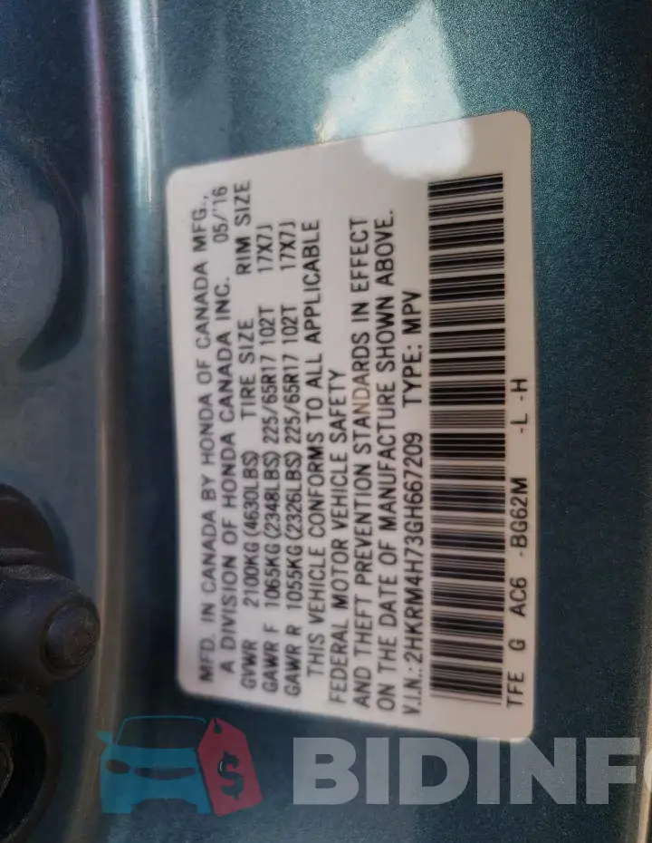 2HKRM4H73GH667209 Photo# 10