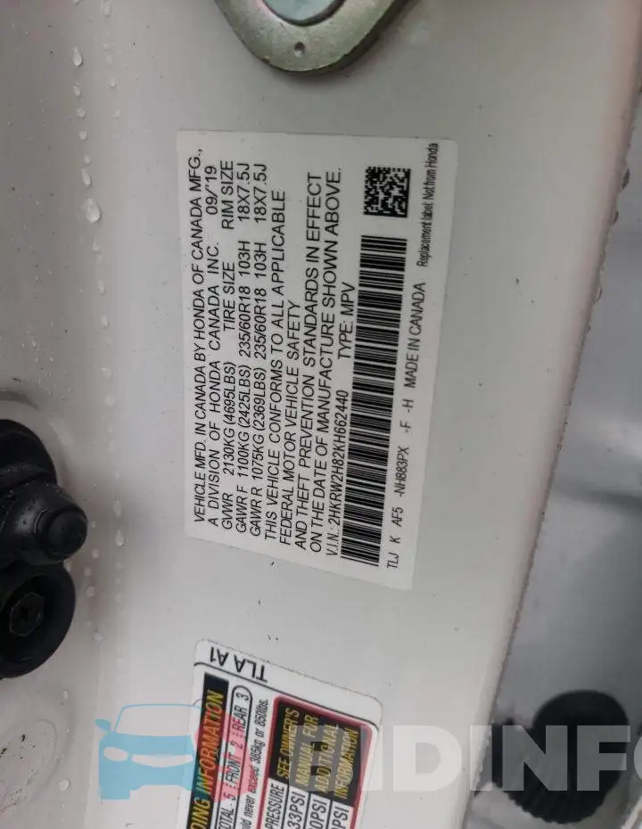 2HKRW2H82KH662440 Photo# 14