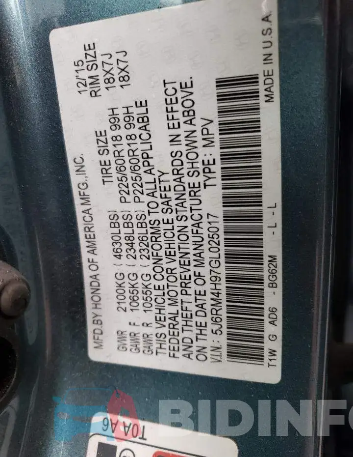 5J6RM4H97GL025017 Photo# 13