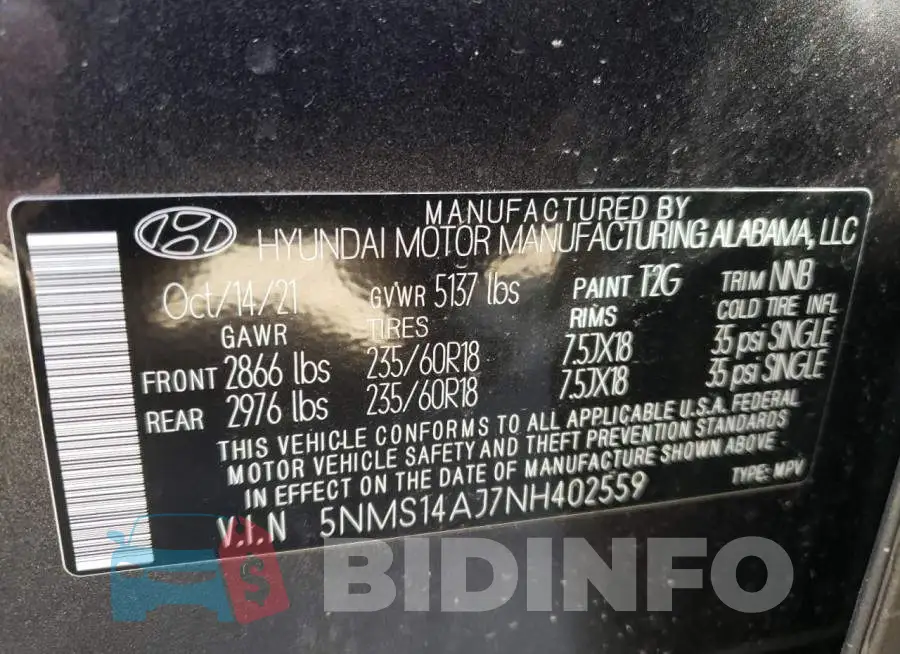 5NMS14AJ7NH402559 Photo# 13