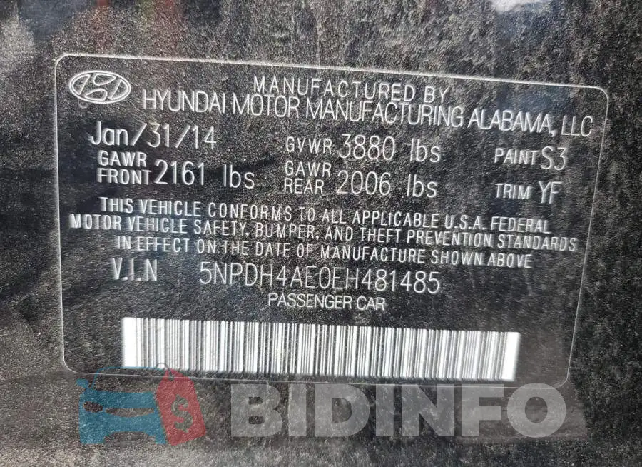 5NPDH4AE0EH481485 Photo# 12