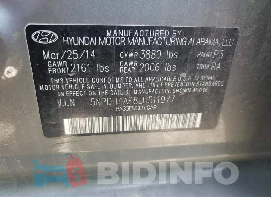 5NPDH4AE8EH511977 Photo# 13