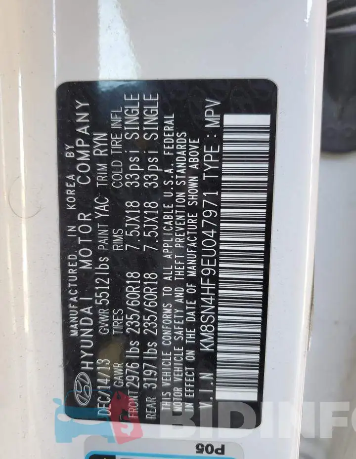 KM8SN4HF9EU047971 Photo# 14