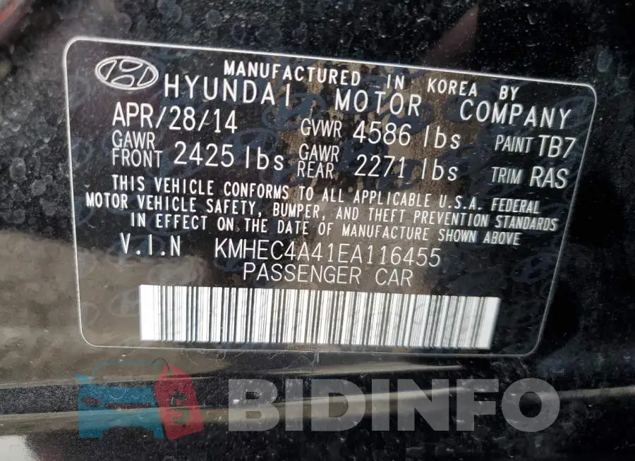 KMHEC4A41EA116455 Photo# 12