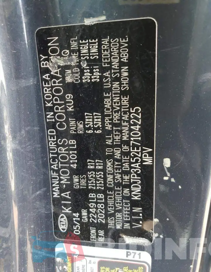 KNDJP3A52E7104225 Photo# 13