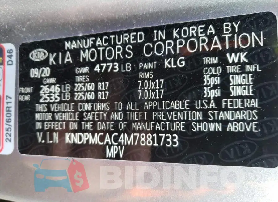 KNDPMCAC4M7881733 Photo# 13