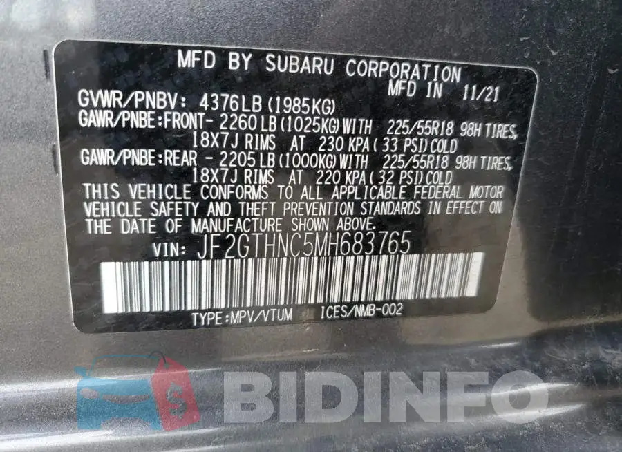 JF2GTHNC5MH683765 Photo# 13