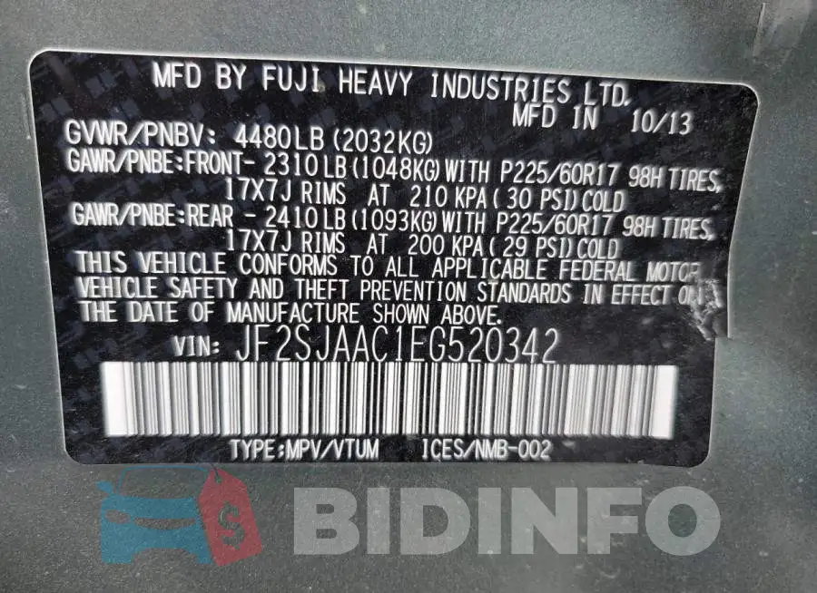 JF2SJAAC1EG520342 Photo# 14