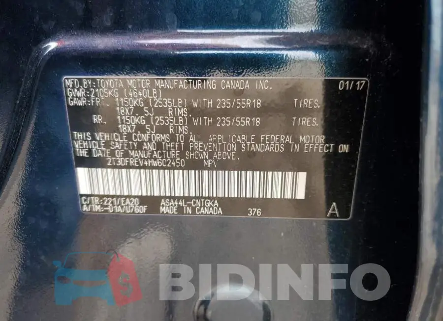 2T3DFREV4HW602450 Photo# 12