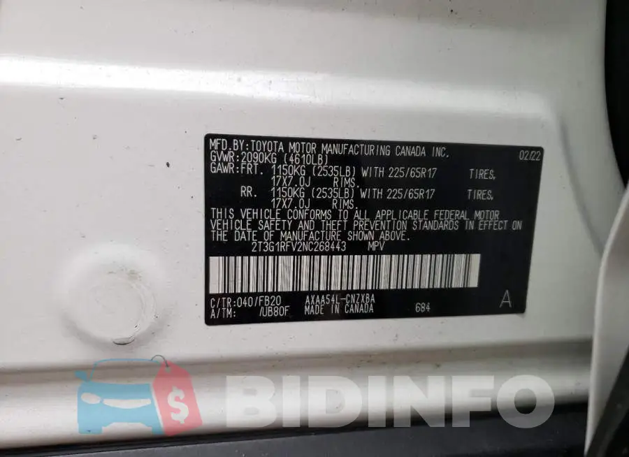 2T3G1RFV2NC268443 Photo# 13
