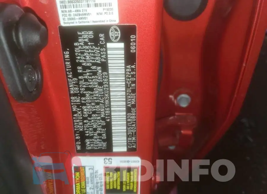 4T1B61HK5KU293629 Photo# 12