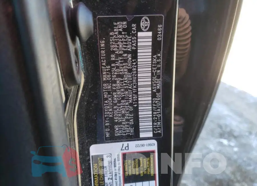 4T1BF1FK3HU268241 Photo# 13
