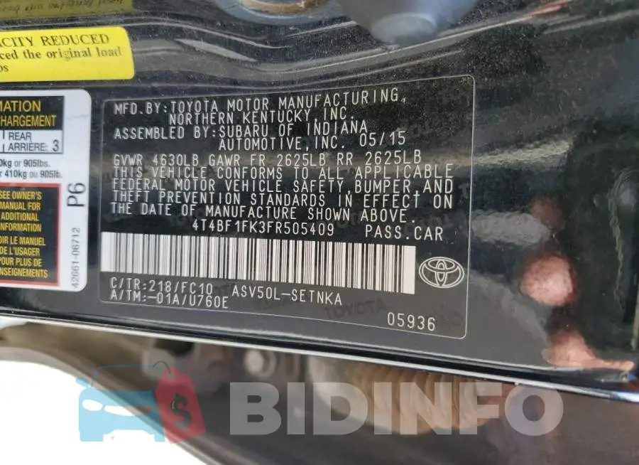 4T4BF1FK3FR505409 Photo# 12