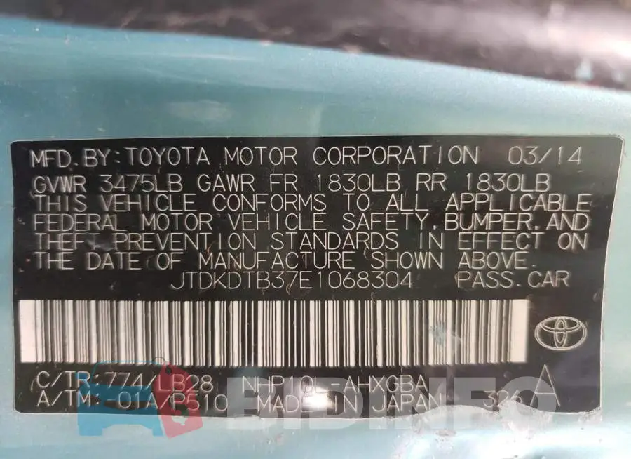 JTDKDTB37E1068304 Photo# 13