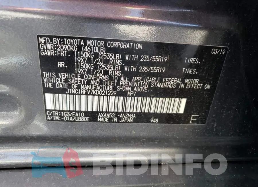 JTMC1RFV7KD021229 Photo# 13