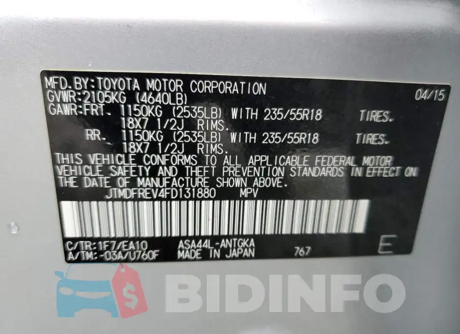 JTMDFREV4FD131880 Photo# 13