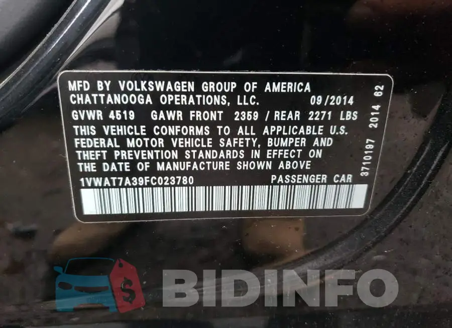 1VWAT7A39FC023780 Photo# 12