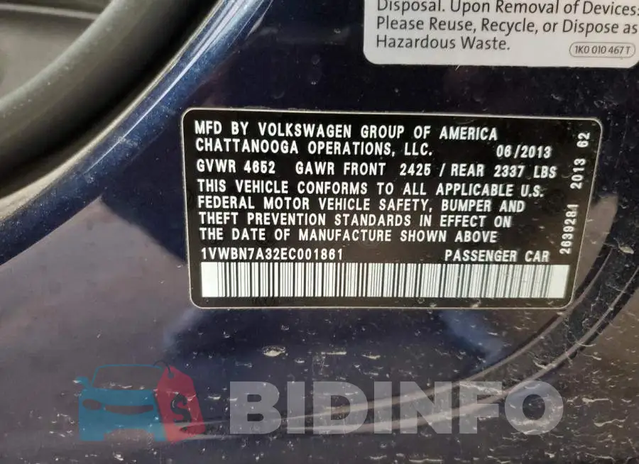 1VWBN7A32EC001861 Photo# 12
